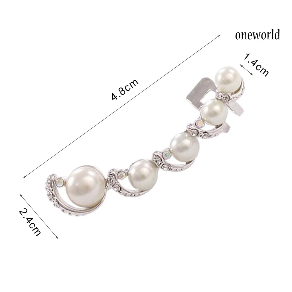 OW@ 1Pc Women Rhinestone Faux Pearl Ear Clip Cuff Earring for Left Ear