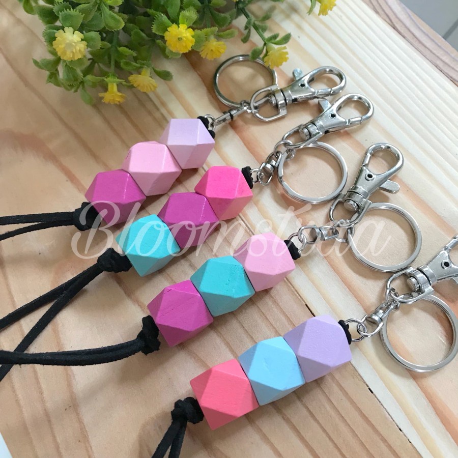 Gantungan Kunci Bag Charm Hexagon Wooden Keyfob keychain tas key fob Key Chain