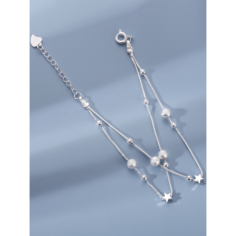 Gelang Multilayer Adjustable Aksen Manik-Manik Bintang Warna Silver Gaya Korea Untuk Wanita