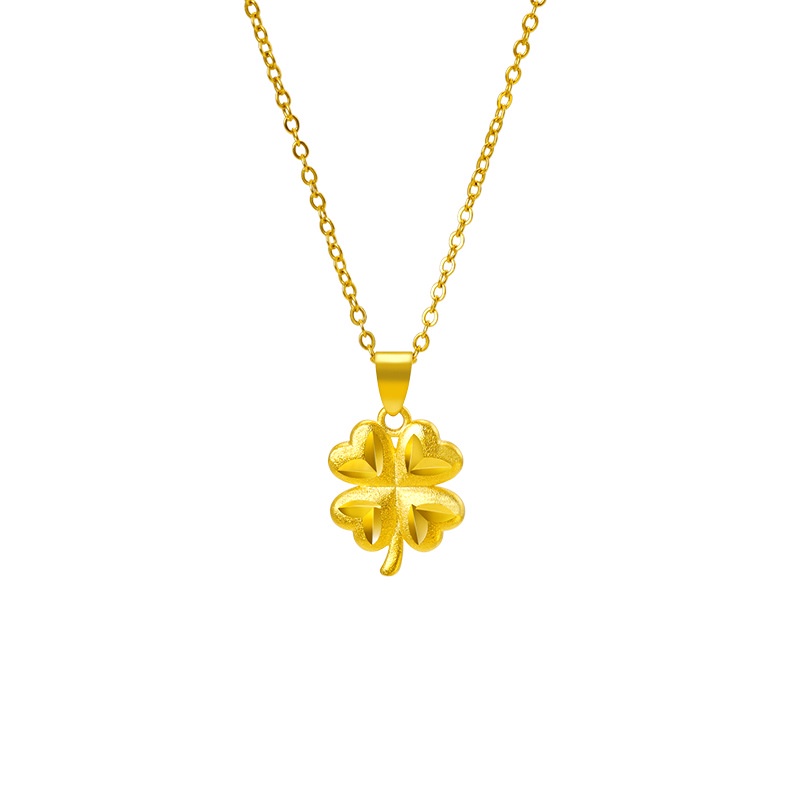 Kalung Lapis Emas Emas Asli Kadar 375Hias Liontin Daun Clover Gaya Korea Untuk Wanita