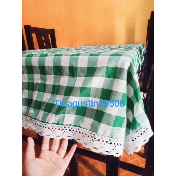 Taplak meja renda katun motif kotak besar 3cm/kotak catur