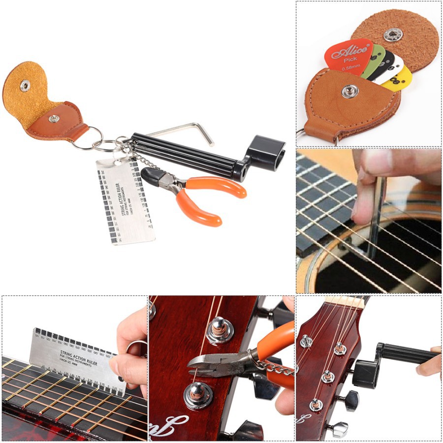 Guitar Winder Bridge Peg Puller String Cutter pick case gitar 5 in 1