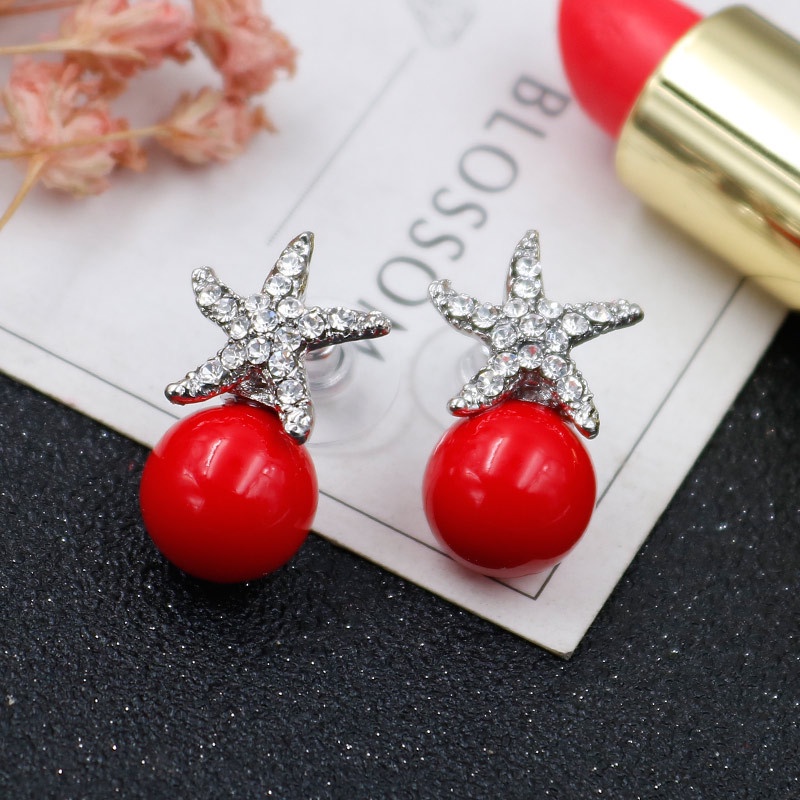 Anting 925 Silver Needle Bentuk Bunga Cherry Hati Aksen Mutiara Merah Gaya Korea