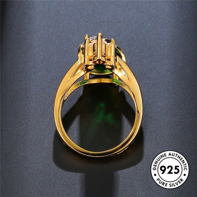 Cincin Sterling Silver 925 Dengan Batu Emerald Mewah Untuk Wanita