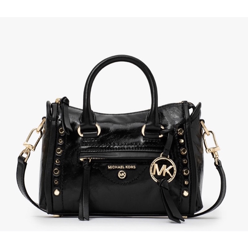 michael kors mk carine extra small xs black crinkled leather