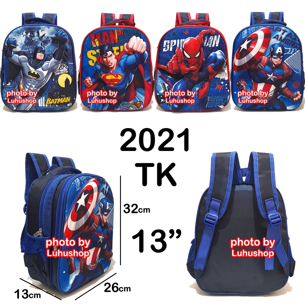 Tas SD/TK Ransel Tas Anak Laki Laki Body Otot Timbul Sekolah 16&quot; Cowok Superhero Batman Spiderman SUperman Kapten