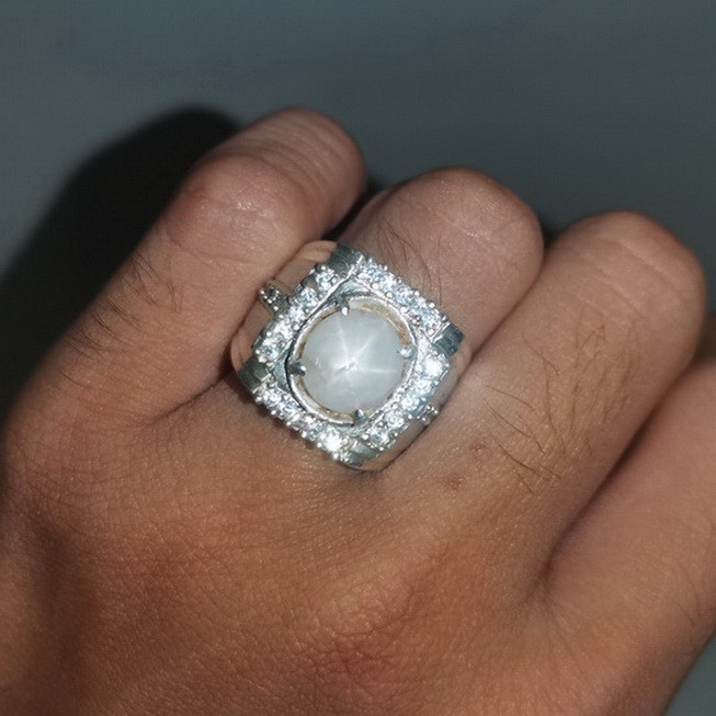 Batu Cincin Permata White Safir Star Asli
