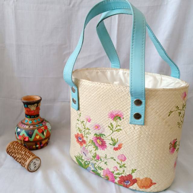 Tas Tasik Anyam Printing Bunga ORI - Handbag - WB4