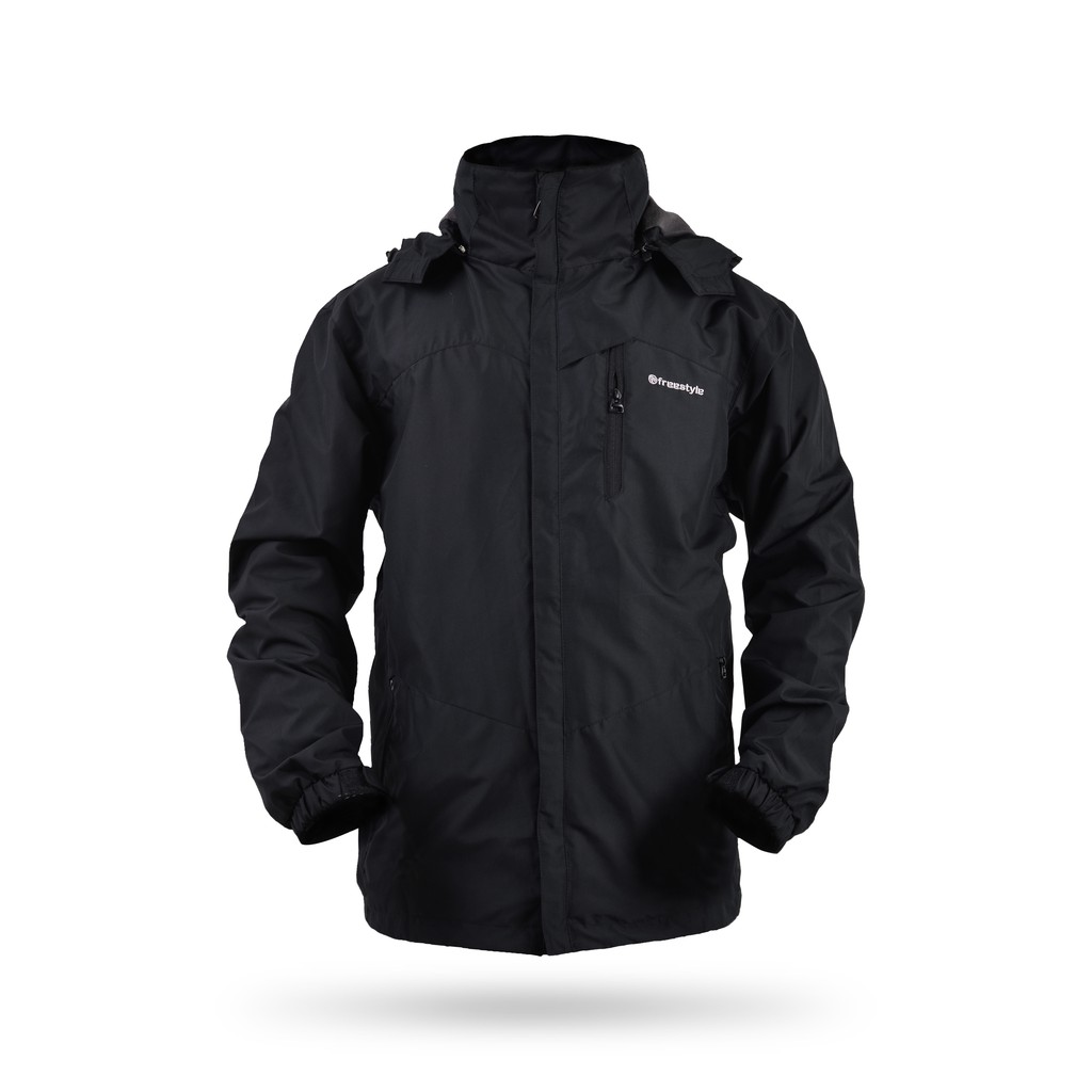 Freestyle Jaket Gunung Pria Waterproof Anti Air Taslan Jaket Outdoor Hiking Windproof-Black