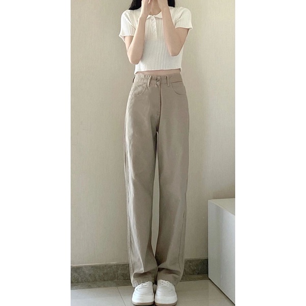 new Khaki korea highwaist kulot celana jeans panjang wanita kekinian