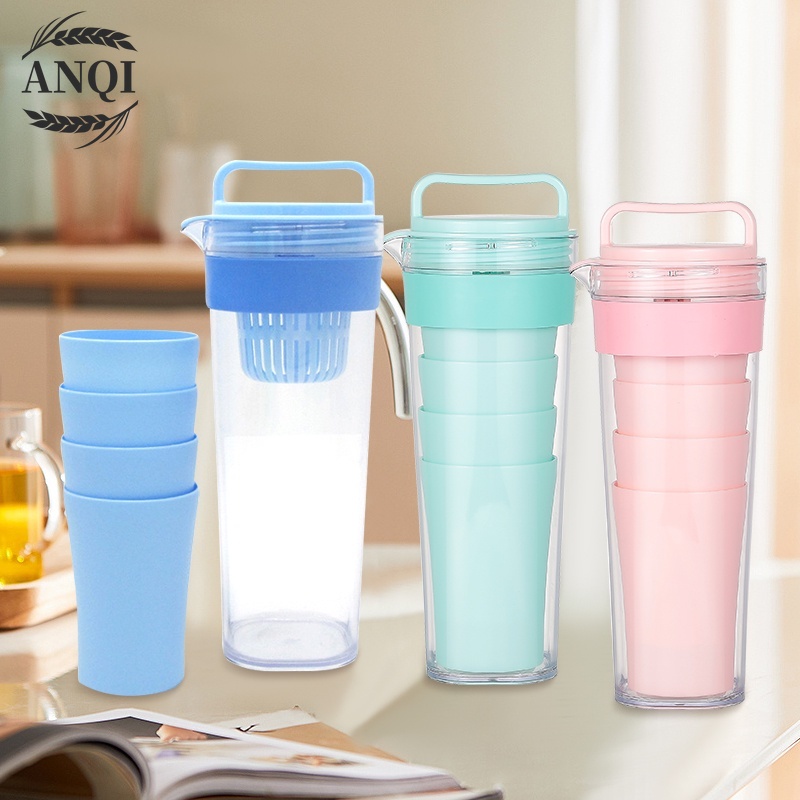 Teko Set 5 In 1 /Travel Cup/Water Mug / Cangkir Air Warna Warni / Teko plastik Ada 4 pcs cangkir