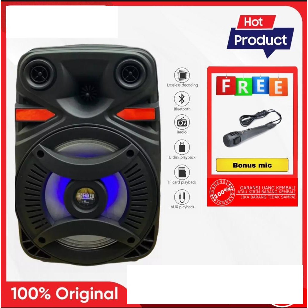 Fleco Speaker Karaoke bluetooth fleco 8607 free mic 8.5 inchi