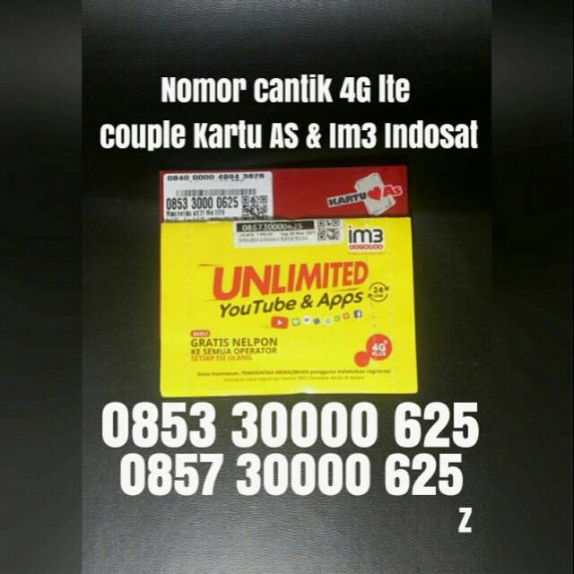 Nomor cantik Kartu AS Telkomsel & Im3 Indosat nomer perdana couple pasangan 0625