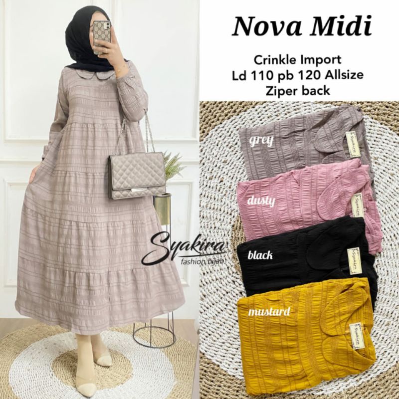 nova midi dress crincle import zipper back syakira