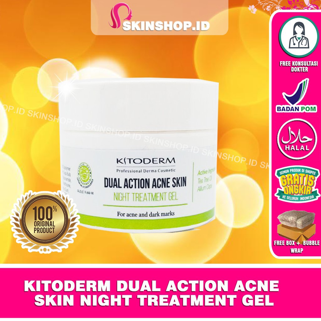 Kitoderm Dual Action Acne Skin NIGHT Treatment Gel 12.5gr Ori / Krim Malam Anti Jerawat BPOM Aman