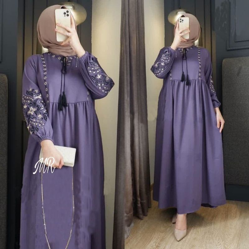 MAXY HANIFA BORDIR, SHAKILA , GAMIS HIJAB MUSLIM, MAXY DRESS, 3 UKURAN