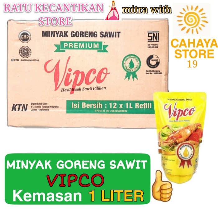 

Dijual Minyak Goreng Vipco 1 liter (1 karton isi 12) khusus Gojek Murah