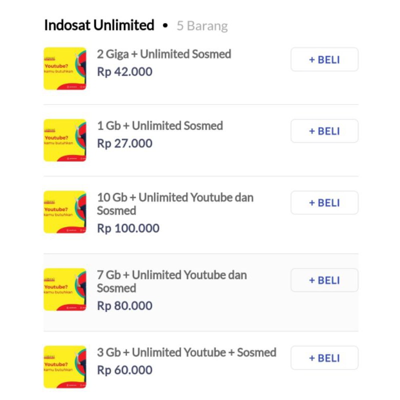Termurah Indosat Unlimited Youtube 1GB 2GB 3GB 7GB 10GB