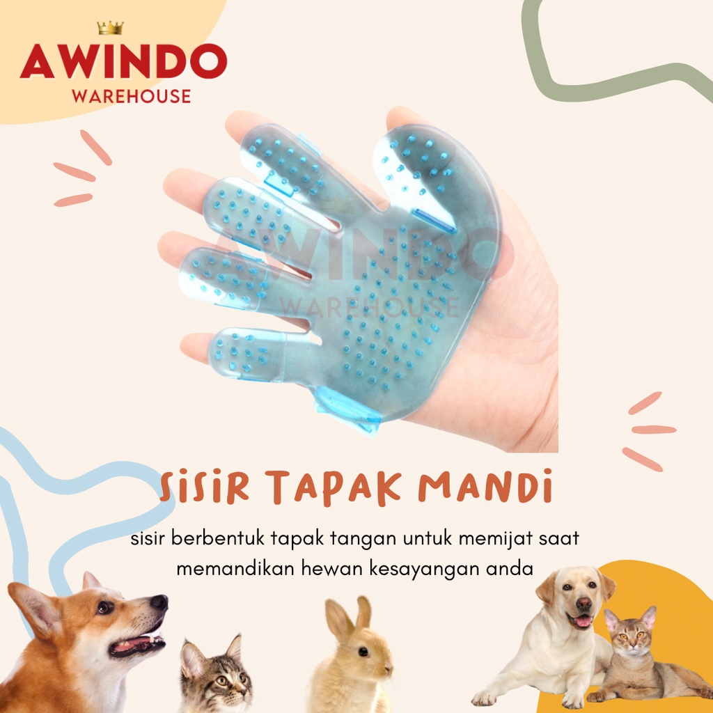 SISIR TAPAK TANGAN - Sisir Karet Mandi Pijat Bulu Kucing Anjing Kelinci Sisir Sikat Pet Grooming