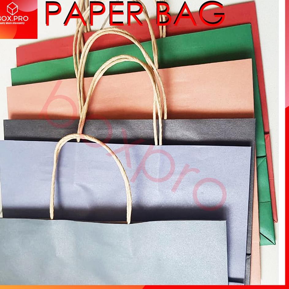 

Laris FIHZ9 Paperbag Paper bag kantong kertas tas polos coklat merah biru hitam hijau abu pink 30x10