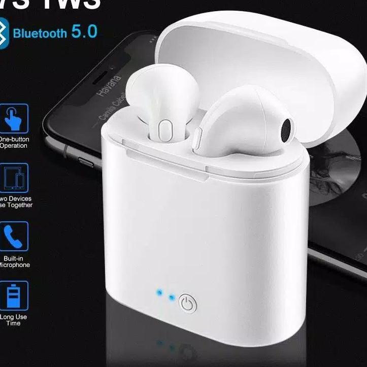 ♢ Headset Bluetooth i7S TWS 5.0 Wireless Stereo V5.0+EDR Earphone Handsfree Case Charging HBQ Twins
