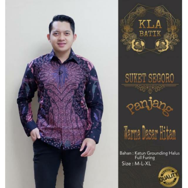 Kemeja Baju Batik Pria PREMIUM LAPIS FURING WISANGGENI SUKET SEGORO BATIK SOLO Hitam LILAC