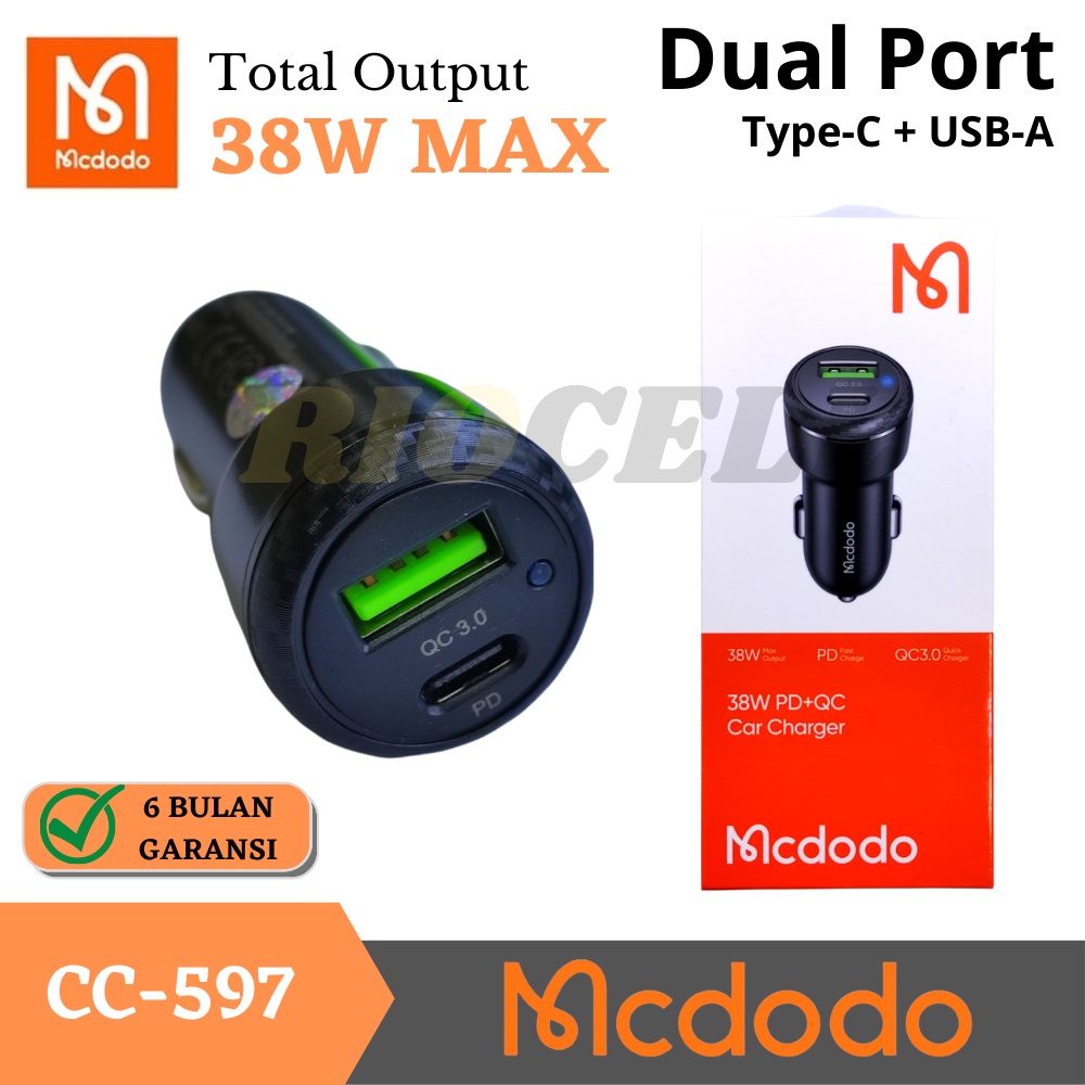 Mcdodo Car Charger 38W Quick Charger 3.0 + PD Dual Output USB-C &amp; USB