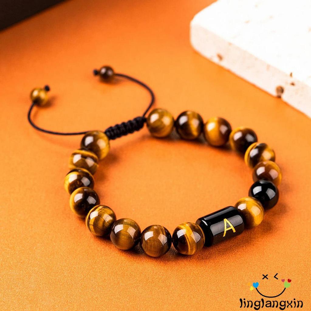 Gelang Tangan Manik-Manik Batu Alam Agate Tiger Eye Desain 26 Huruf Untuk Pria