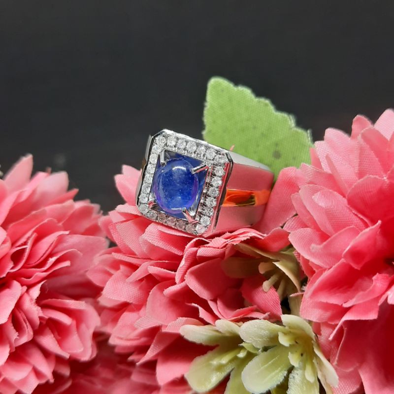 cincin cowo berlian perak batu safir