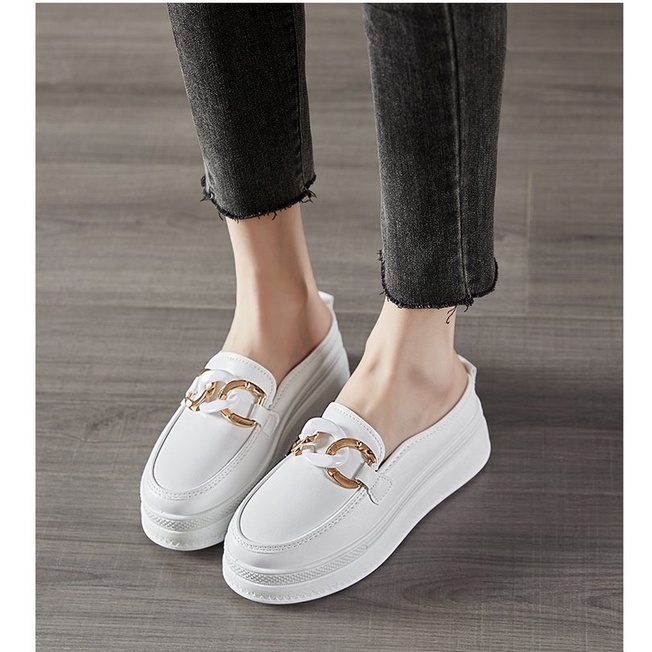 Sepatu Sendal Selop Wanita Putih Korea Import Sendal Sepatu Perempuan Murah Slip On SD-087