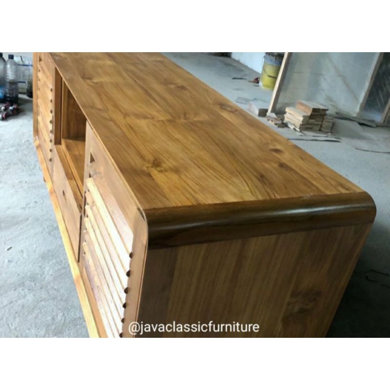 BUFET TV RETRO MEJA KONSUL MINIMALIS NAKAS PINTU 2 LACI BAHAN KAYU JATI FURNITURE MEUBEL JEPARA-4