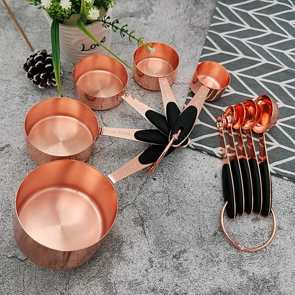 Rebuy Sendok Takar Set 5Pcs Kopi Stainless Steel Heavy Duty Rose Gold Sugar Scoop