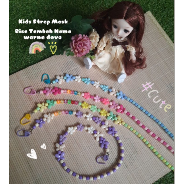 COD Strap masker kids custom nama/ Kalung masker anak manik bunga warna pastel