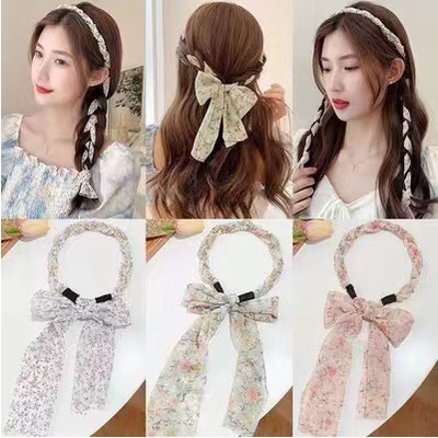 Bando Tali mutiara Korea Bandana Korea Wanita / Headband Tali Ikat Pita Motif Bunga Mutiara