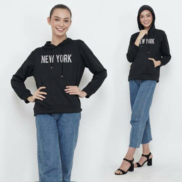 SWEATER HOODIE BABYTERRY LENGAN PANJANG WANITA NEW YORK 1