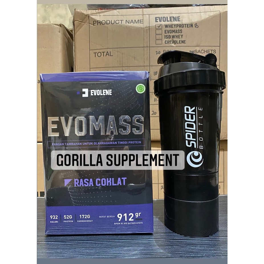 Evolene Evomass 2lbs + Free Shaker 2lb 912 Gram Evo Mass Evo lene Evopass evomas Gainer BPOM HALAL