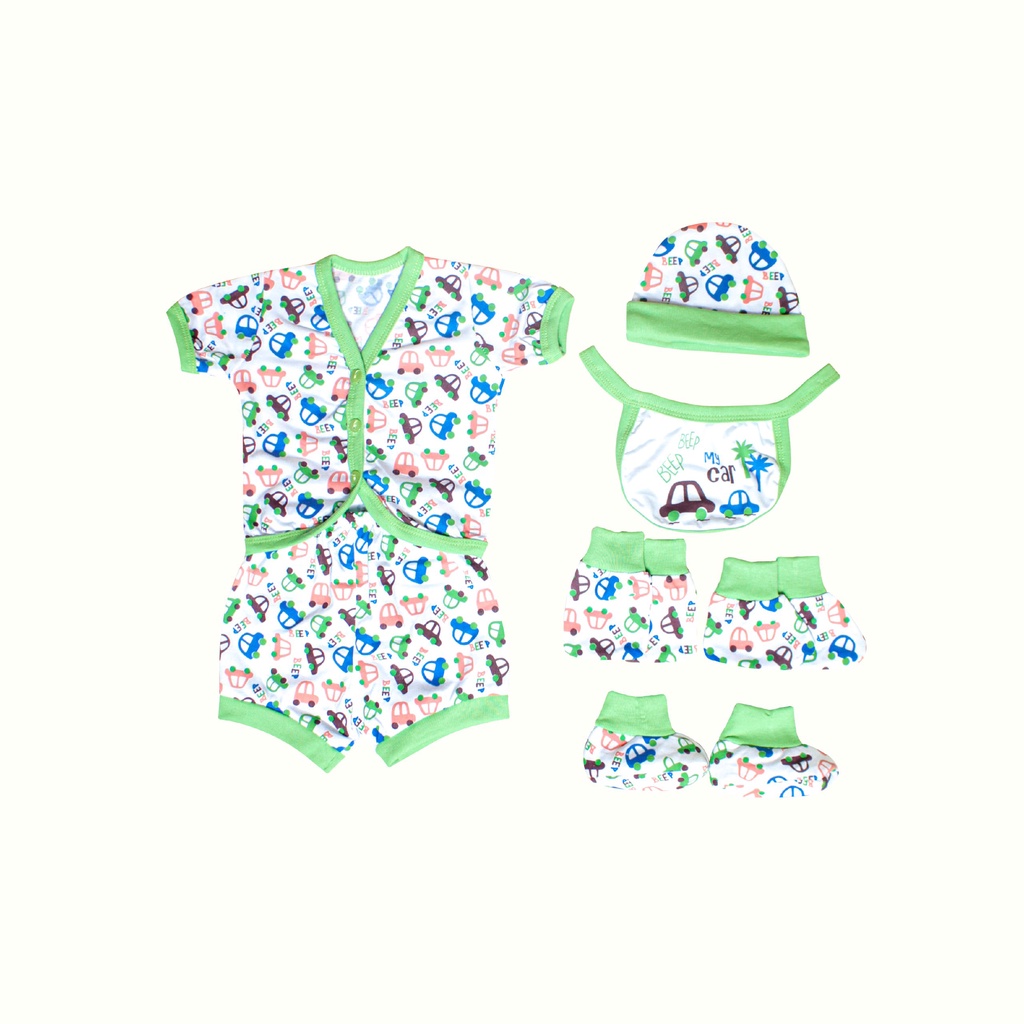 SETELAN KOMPLIT YOBEL PENDEK SABLON PUTIH-BAJU SET PENDEK YOBEL -KADO BAYI MURAH