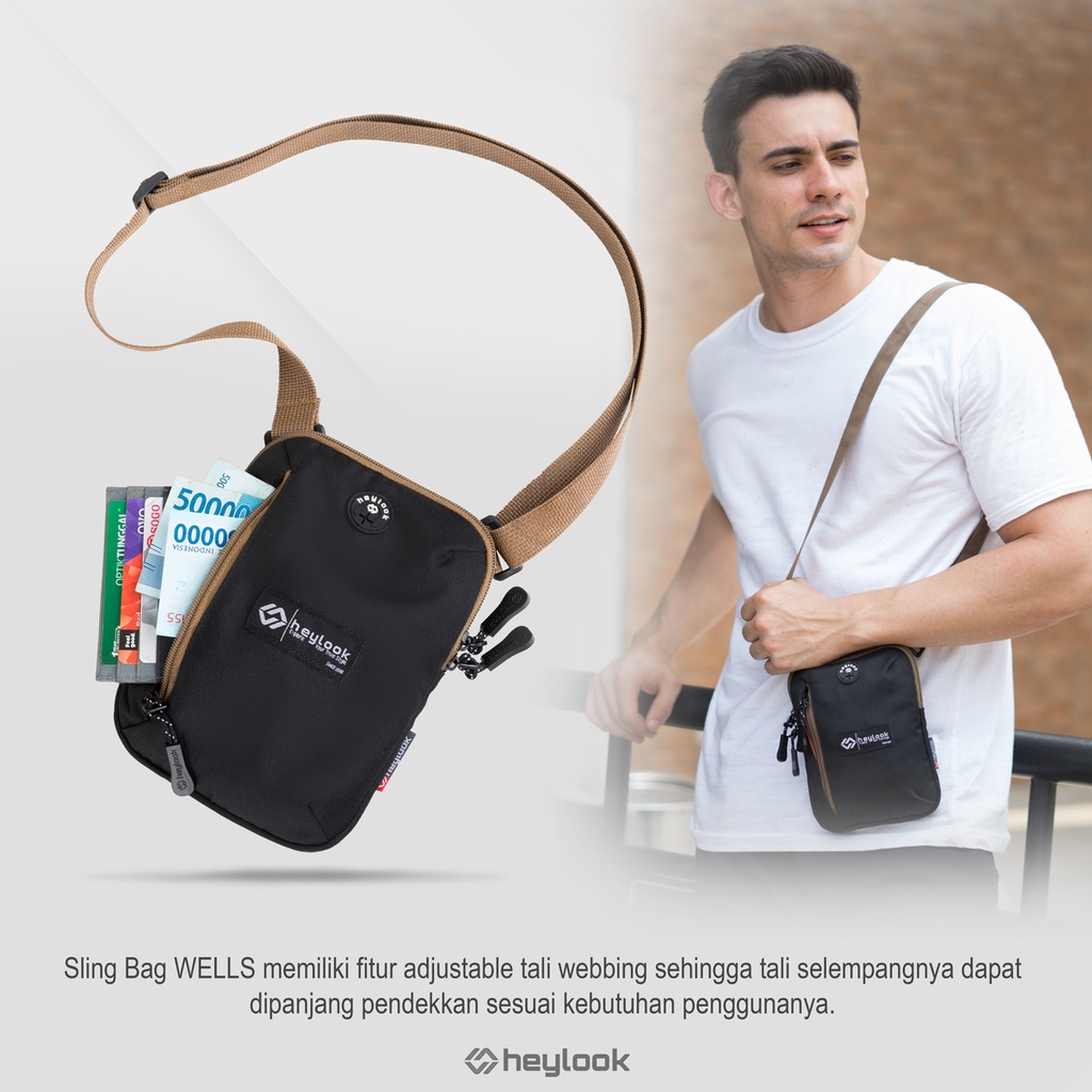 HEYLOOK Project  - Tas Selempang Pria WELLS Sling Bag Cowok Tas Kecil Hp Tas Slempang Mini Waistbag Distro Sling Phone Neck Bag Slingbag Distro Terbaru
