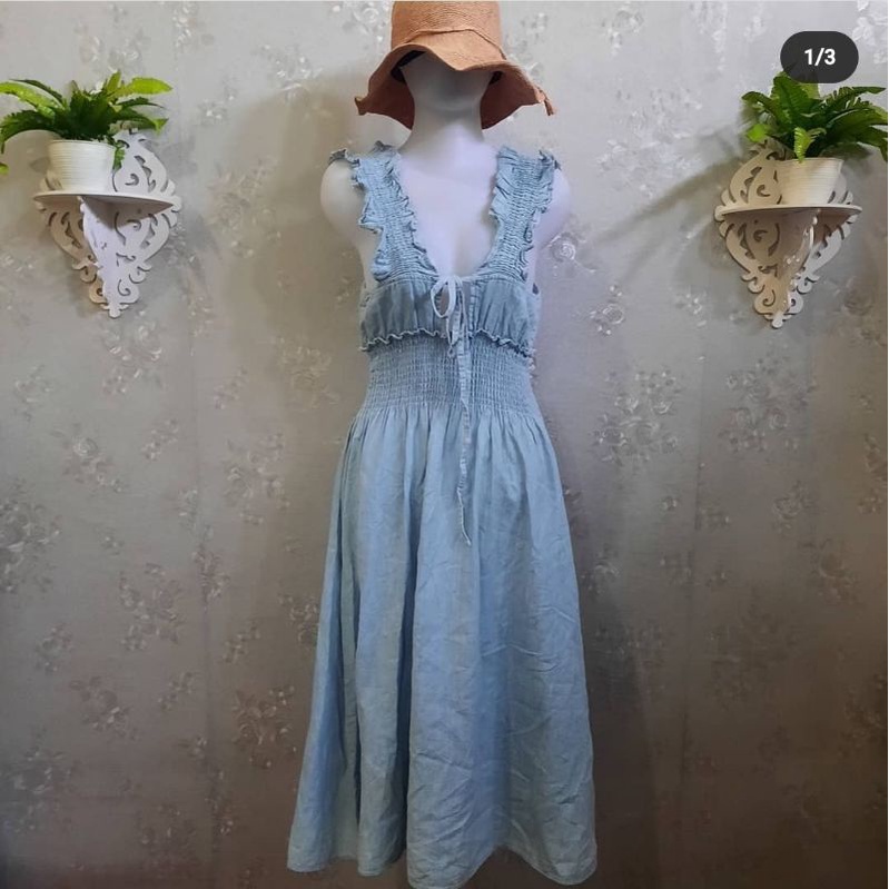 Preloved Second Bekas Dress Gaun Tunik Denim Cantik Bahan Semi Jeans