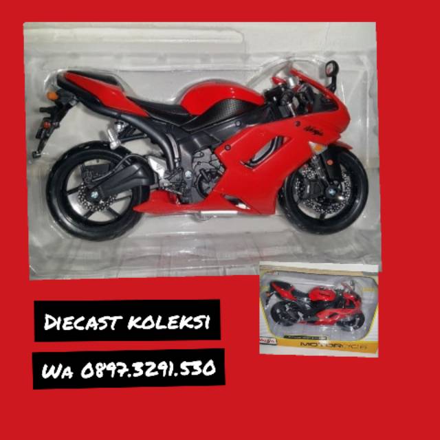 DIECAST KAWASAKI NINJA ZX6R MERAH MINIATUR MOTOR SPORT SKALA 12 MERK MAISTO BAHAN BESI ALOY