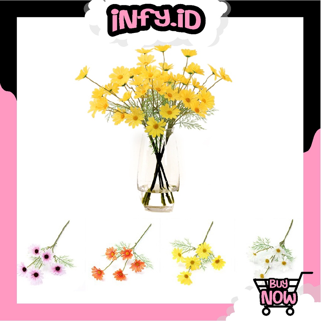 INFY - Bunga Daisy Blossom Aster Artificial Tanaman Hias Daisi Krisan Persia Daun Matahari Palsu Plastik F001