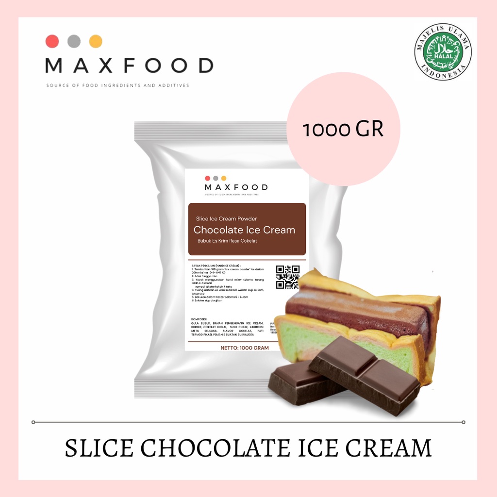 

MAXFOOD - Slice Chocolate Ice Cream Powder / Bubuk Es Potong Rasa Cokelat 1 Kg