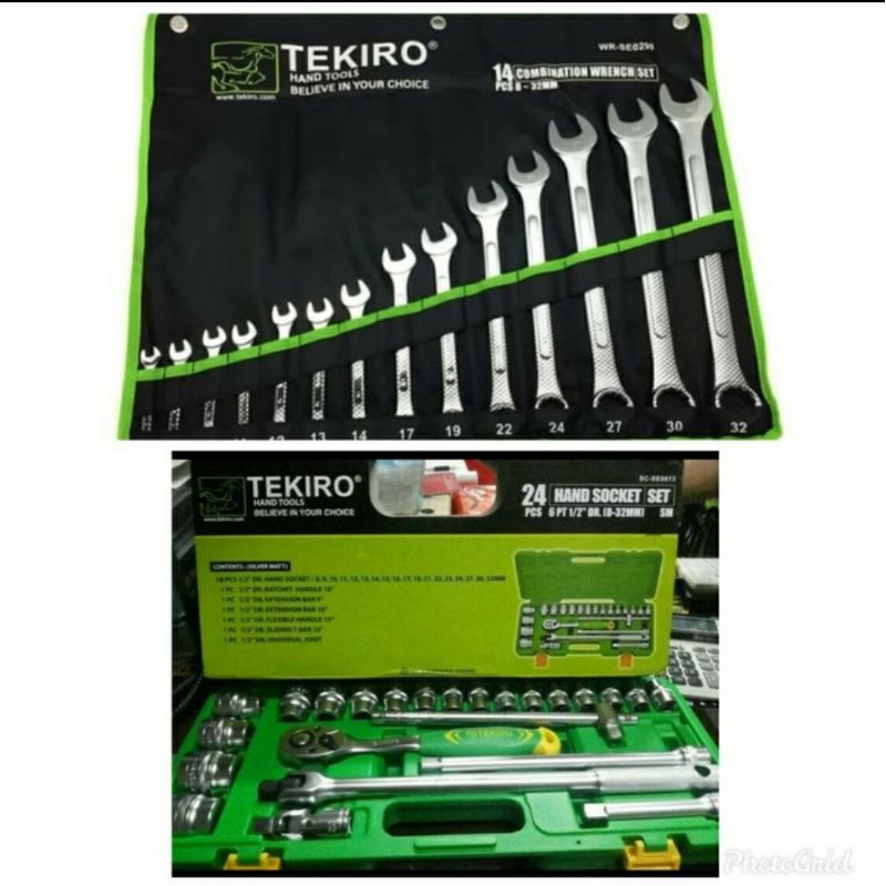 PAKET KUNCI SOK SET 24 PCS TEKIRO DAN KUNCI RING PAS SET 14 PCS TEKIRO