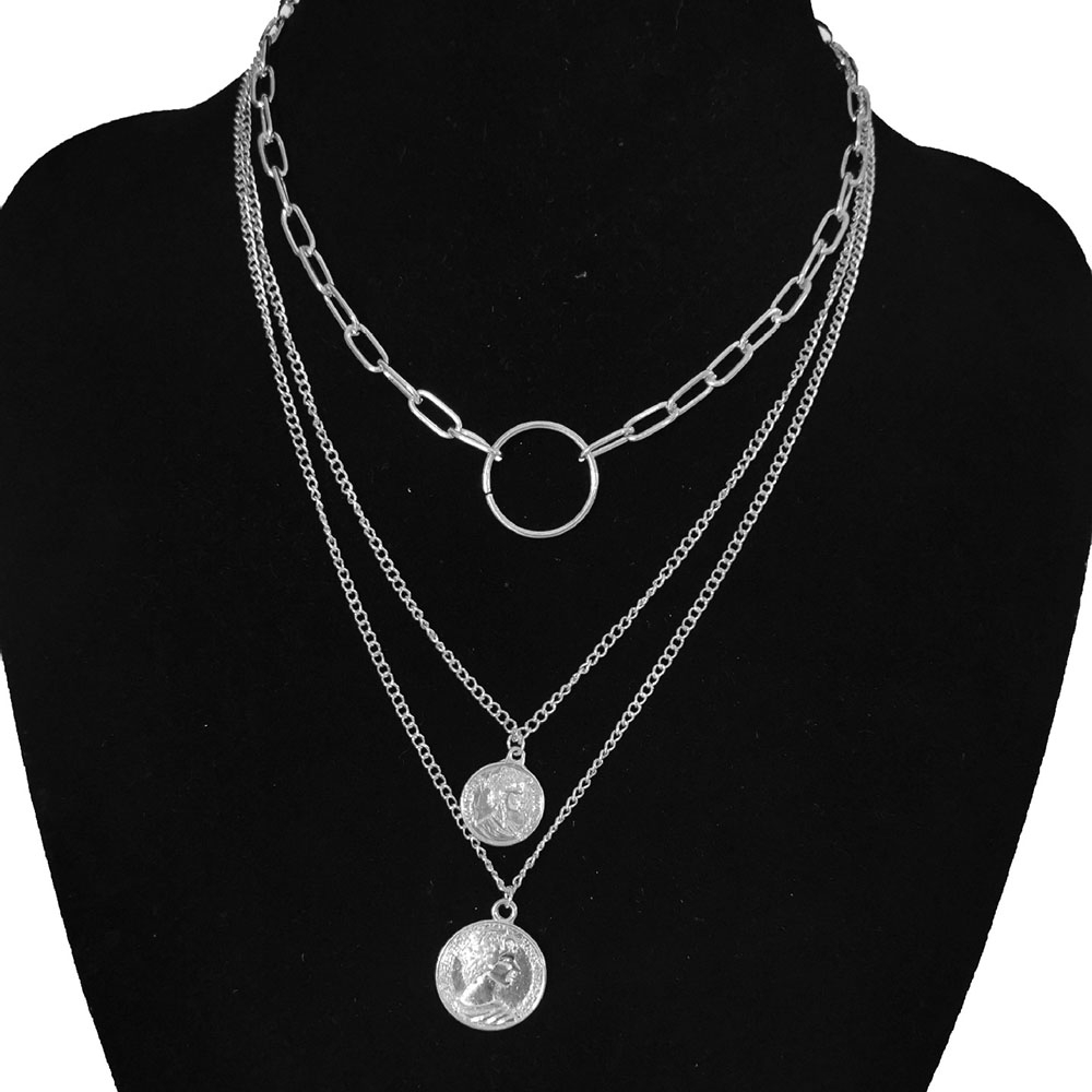 3 Set Kalung Rantai Banyak Lapis Desain Kepala Geometris Gaya Eropa Amerika Untuk Wanita