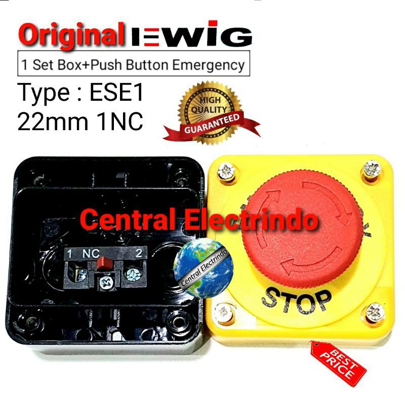 Push Button Emergency + Box 1 Set EWIG ESE1 22mm 1NC.