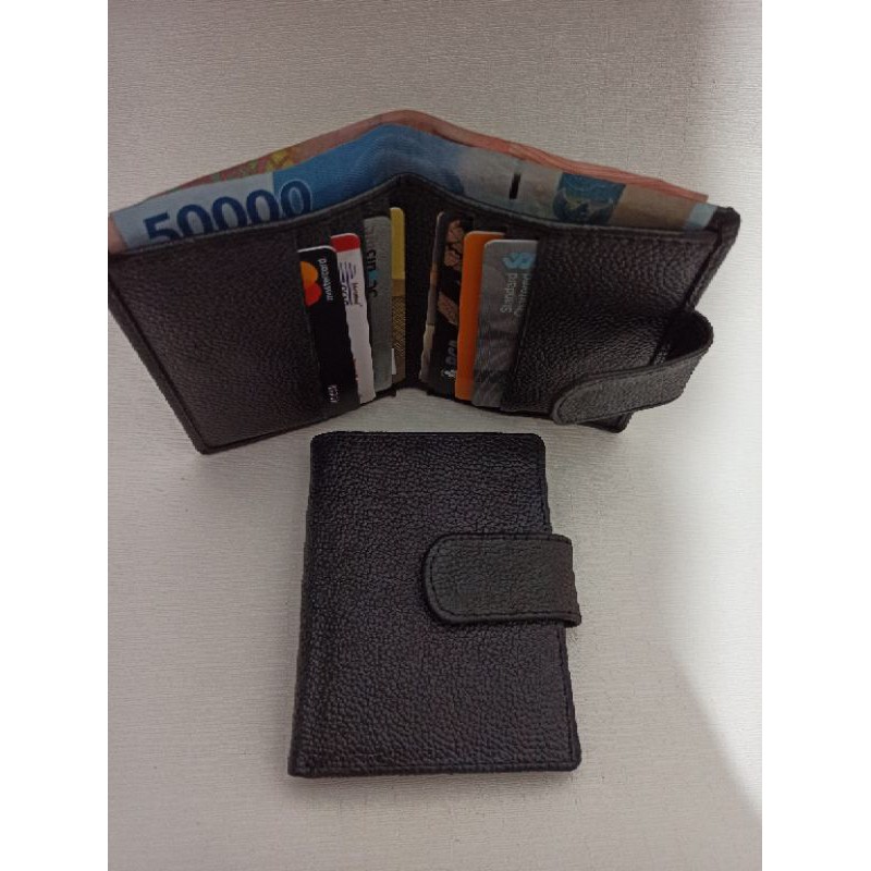 Dompet Kartu Kancing Kulit - Card Holder 8Slot Kulit Jeruk