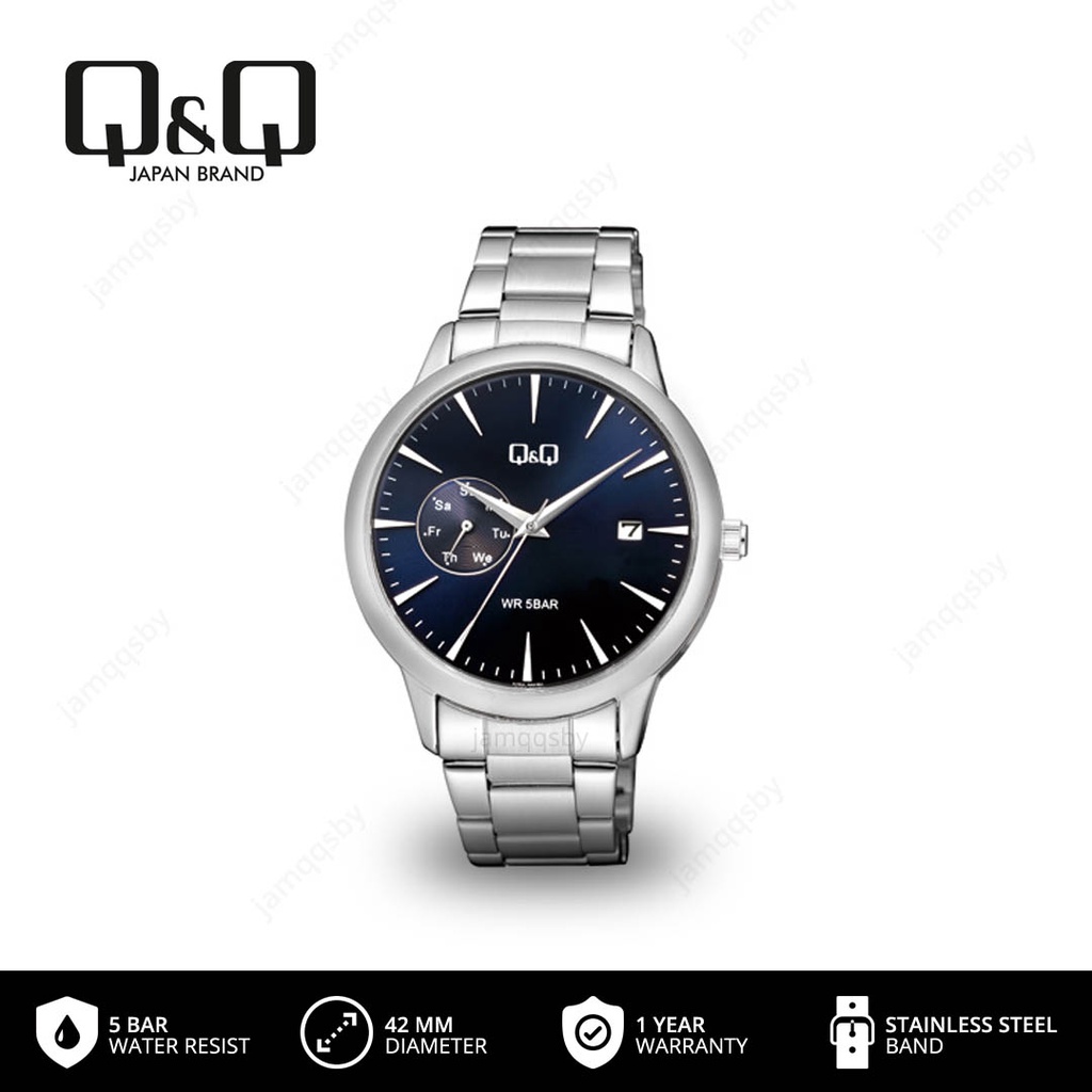 Q&Q QnQ QQ Jam Tangan Pria Rantai Besi Analog Stainless Steel - A12 A12A Tahan Air 5 BAR