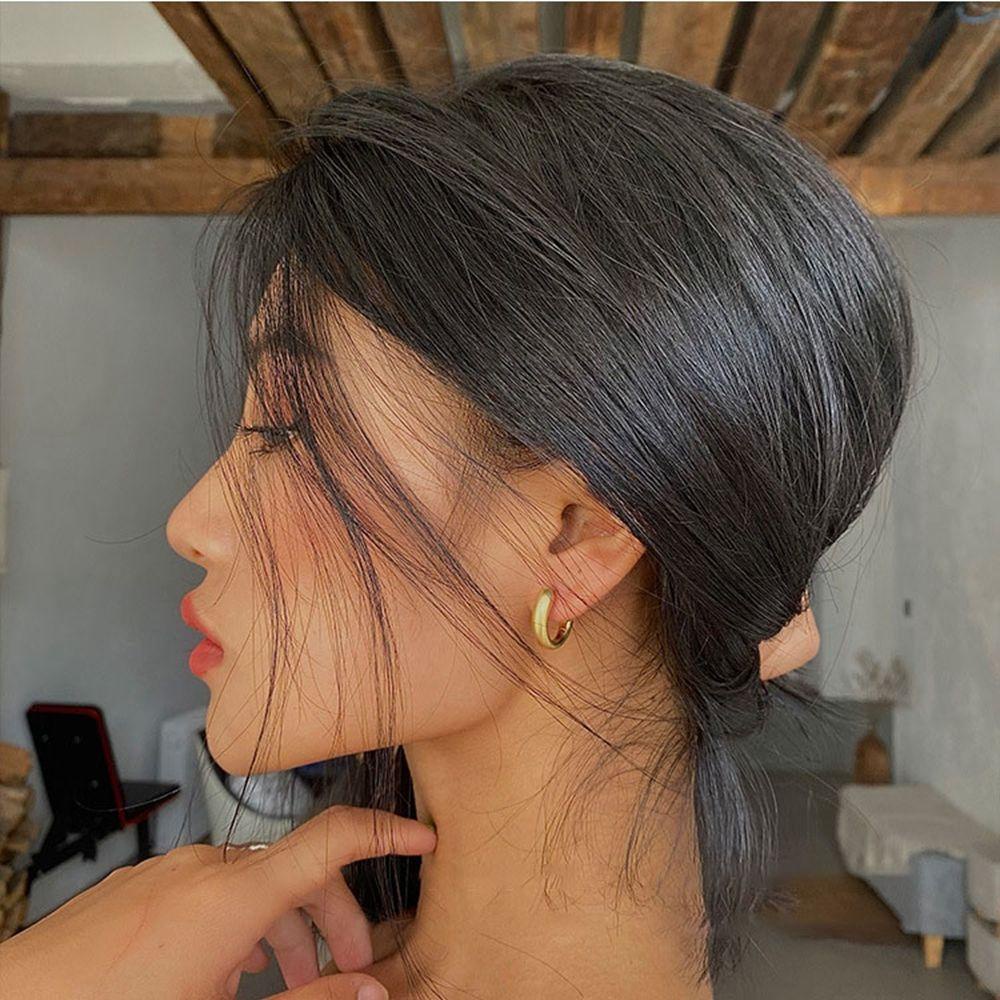 Rebuy Anting Emas Elegan Geometris Wanita Jarum Perak Tembaga Retro Perhiasan Perempuan