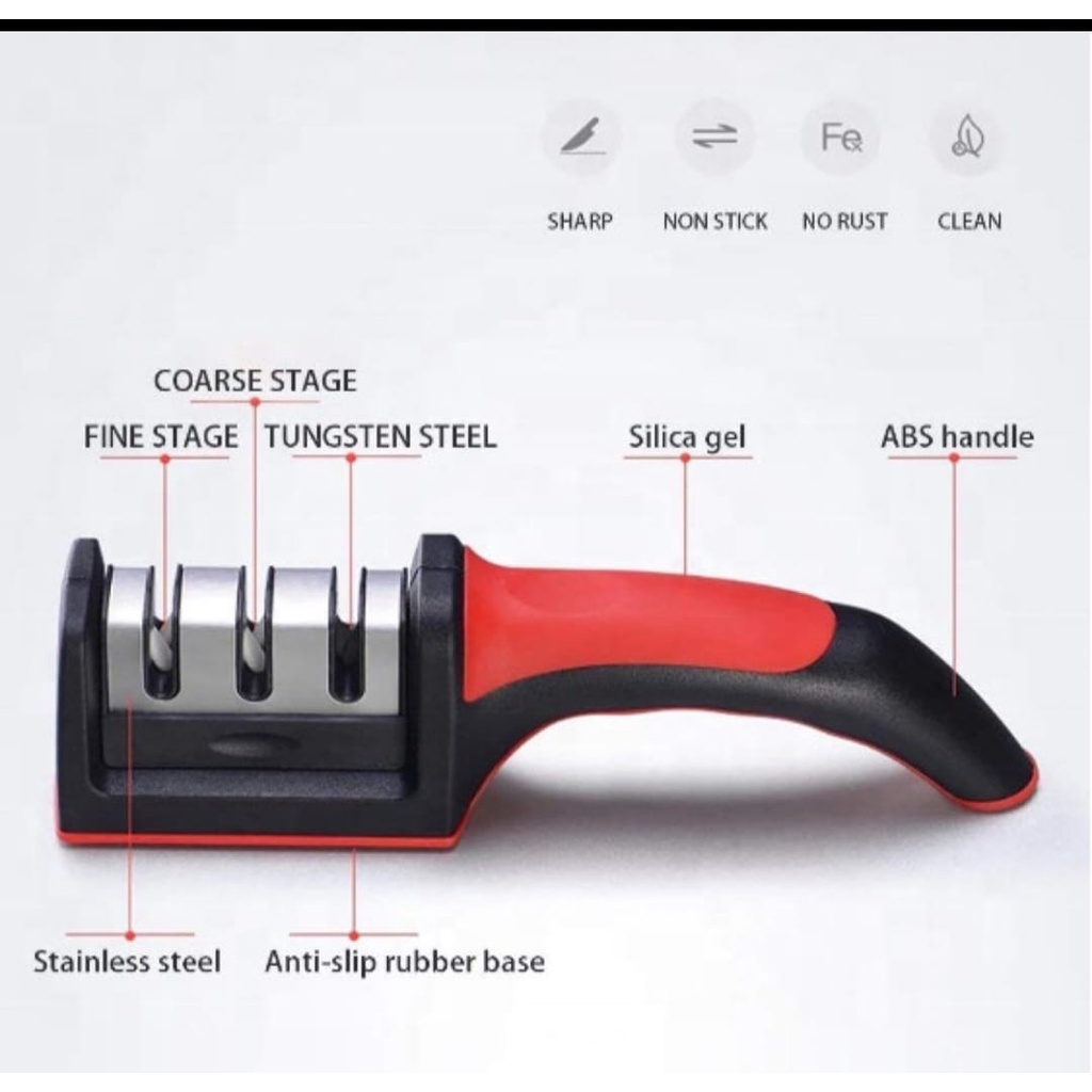 Pengasah Asahan Pisau Gunting 3 in 1 Knife Sharpener Stainless Steel Ada Boxnya