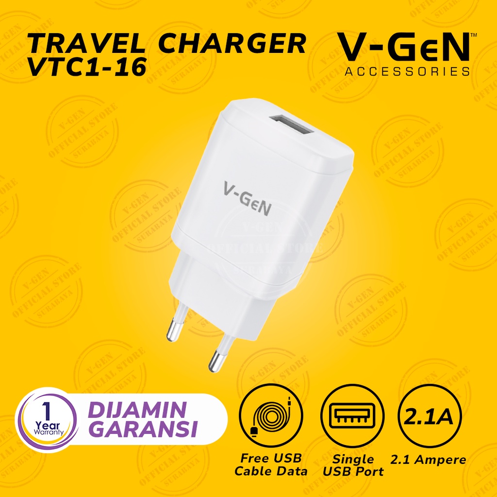 Adaptor Charger V-GeN VTC1-16 2.1A Travel Charger VGEN